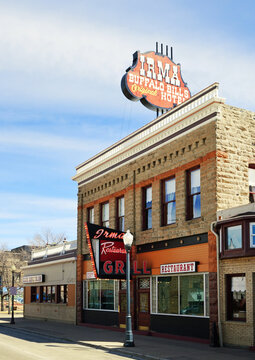 Cody, WY - USA - 5-6-2026: Buffalo Bill's Irma Hotel and Restaurant in downtown Cody, Wyoming