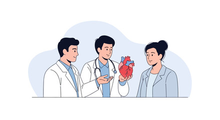 Obraz premium Doctors Discussing Human Heart Anatomy Illustration - Medical Consultation Concept