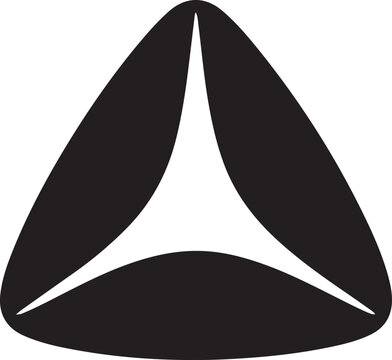 A black and white of a rounded triangular shape with a curved center on white background triangle