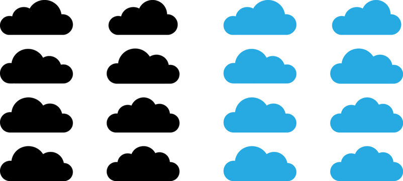 Cloud icon set black and blue variations for weather data and technology applications