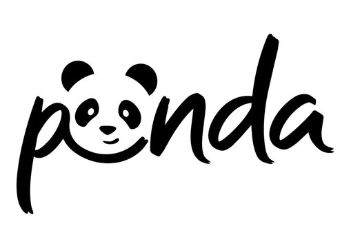 Minimalist panda typography logo featuring a cute panda face creatively integrated into elegant handwritten lettering.