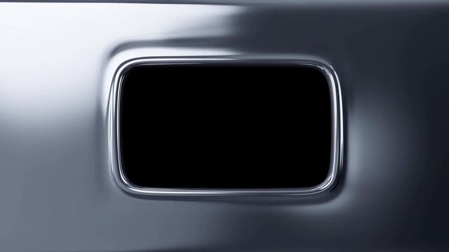 Slow motion tracking shot of liquid metal forming rectangular aperture on reflective surface in studio macro close up