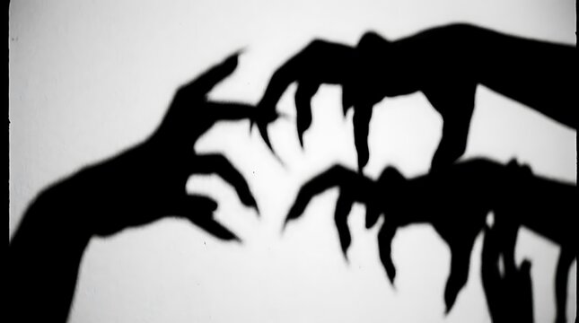 Scary monster shadows of long sharp claws reaching out on a wall for a dark horror concept or halloween celebration theme