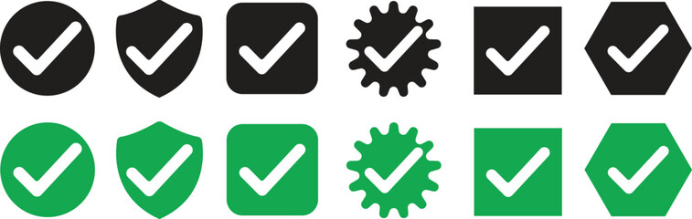 Modern Check Mark and Approval Symbols Icons Set Black Filled Tick, Verified and Confirmation Vector Pack Clean Success, Validation and Accepted Sign Silhouette Collection © Kamran