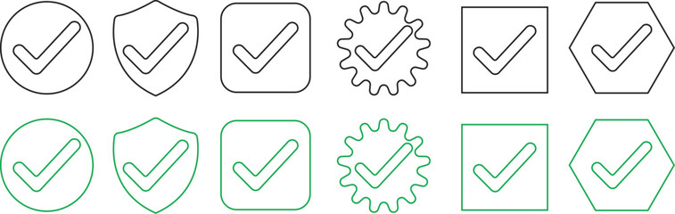 Modern Check Mark and Approval Symbols Icons Set Black Filled Tick, Verified and Confirmation Vector Pack Clean Success, Validation and Accepted Sign Silhouette Collection © Kamran