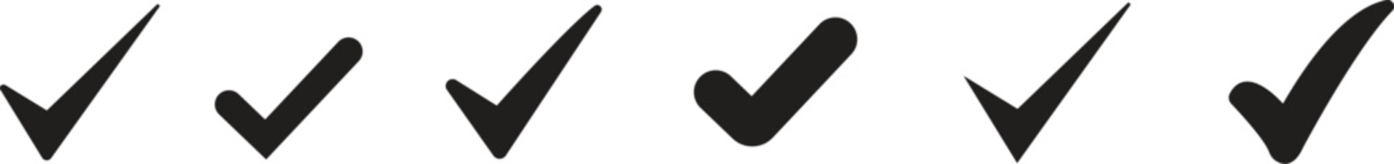 Modern Check Mark and Approval Symbols Icons Set Black Filled Tick, Verified and Confirmation Vector Pack Clean Success, Validation and Accepted Sign Silhouette Collection © Kamran