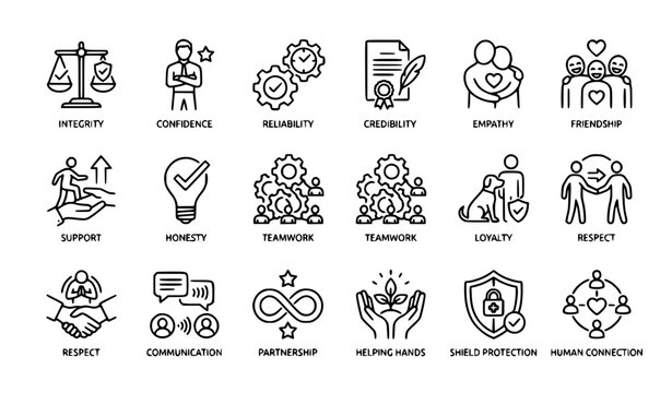 Trust and reliability line icon set vector illustration