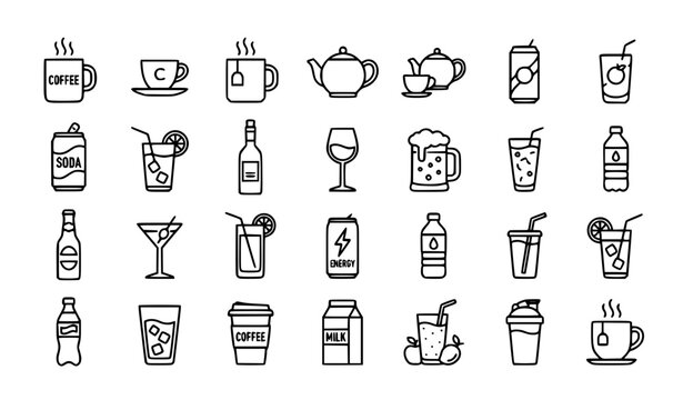 Drinks and beverage line icon set vector illustration