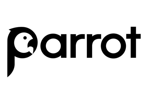 Minimalist parrot typography logo featuring a cleverly integrated parrot silhouette within bold modern lettering.