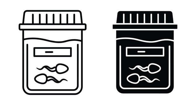 Sperm sample jar icon set for fertility testing semen analysis medical laboratory research reproductive health donor bank clinic diagnostic services
