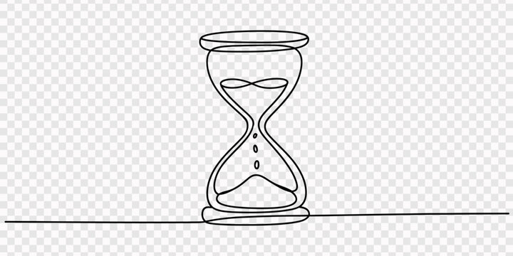 One continuous line drawing of sand hourglass. one line Art icon drawing, Continuous one line drawing of a vintage hourglass, Continuous one line drawing of a classic hourglass sand timer, Continuous 