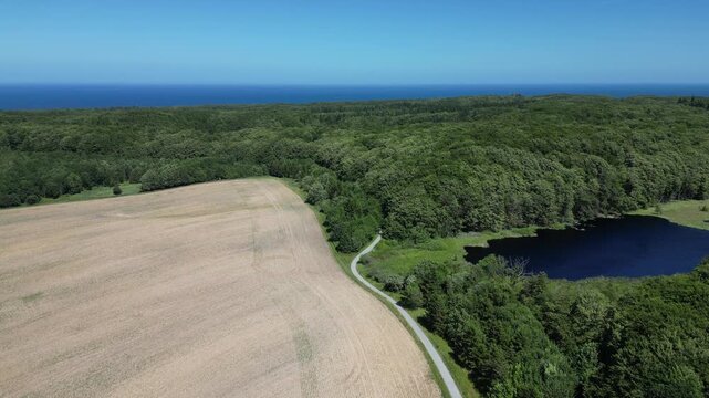 Aerial View of Jasmund National Park Forest and Baltic Sea on R&uuml;gen Island, Germany