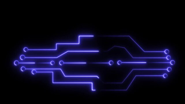sky blue Glowing neon Circuit. Computer Processing and organizing data. Abstraction neon Lines moving up screen saver. Glowing neon line up 4k video animation black   Background.