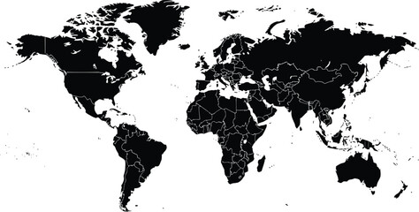 Black and white world map with country borders © ALO