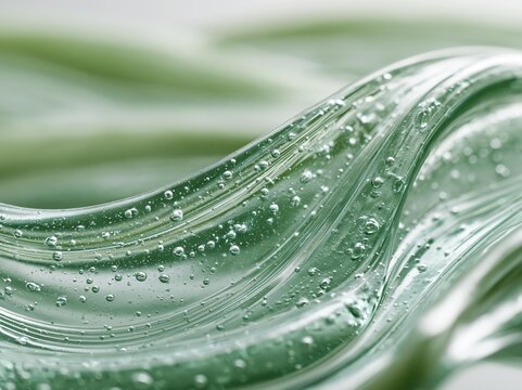 Close-up abstract of clear green gel with bubbles and waves