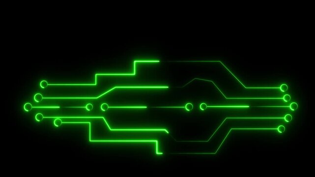 green Glowing neon Circuit. Computer Processing and organizing data. Abstraction neon Lines moving up screen saver. Glowing neon line up 4k video animation black   Background.