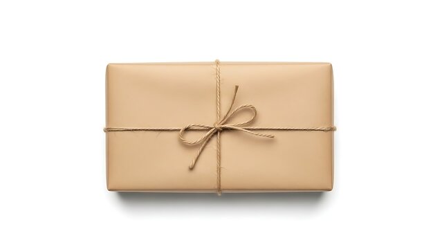 Elegant gift wrapped in simple brown paper with jute bow