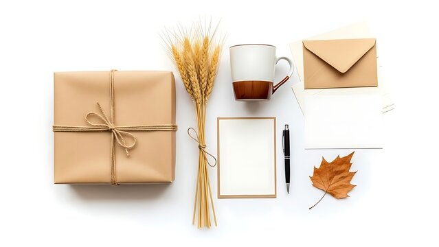 Autumnal gift box with coffee and stationery