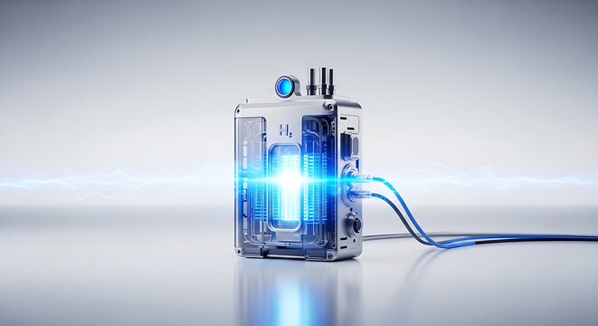 Blue smartphone charging with lightning cable - A sleek blue smartphone plugged into a charger, glowing softly with a lightning cable connected.
