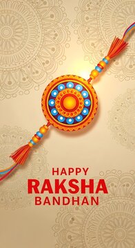 Vibrant raksha bandhan rakhi with beads and tassels on ornate background
