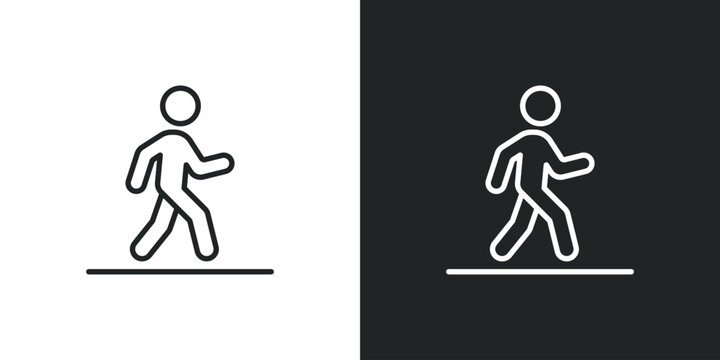 Walking person icon set showing pedestrian movement for navigation and fitness tracking app interface. Line with editable stroke single symbol. Thin linear style sign. Outline vector illustration