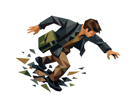 train station rush, the obstacle and tension moment where the commuter stumbles slightly or encounters resistance mid-run, body