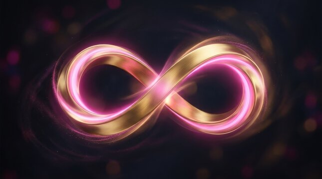 Abstract infinity loop with pink glow infinity loop, endless shape, golden curve, symbolic design, flowing form, abstract luxury,