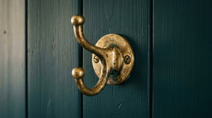 Obraz premium Empty towel hook on a blue wooden wall