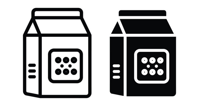 Milk carton icon set with outline and solid glyph styles for dairy product packaging juice box beverage container design elements