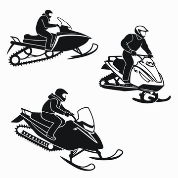 Three people riding snowmobiles on a snowy trail with snowmobile adventure snowmobiling