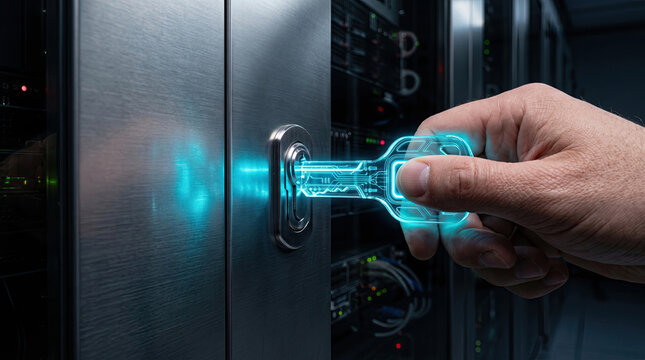 Unlocking Secure Data Center Server Rack with Digital Encryption Key Hologram