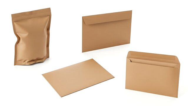 Collection of brown kraft paper packaging envelopes