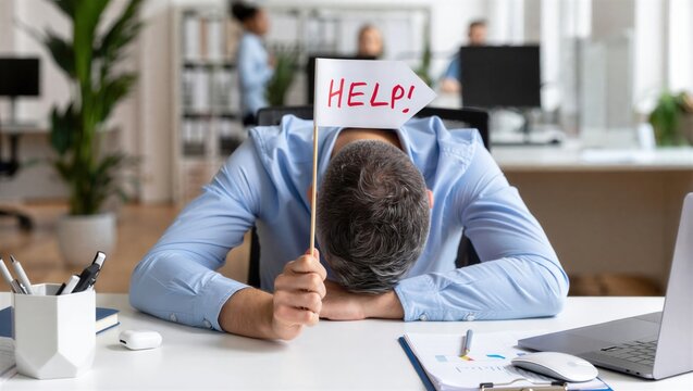 Accountant Stressed Amidst Stacks Of Documents, Waving