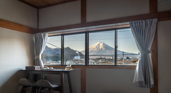 a view of Mount Fuji in the morning 