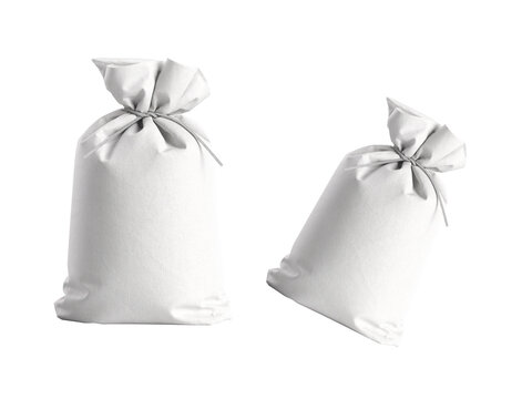 Two White Fabric Sacks Mockup Isolated on White Background