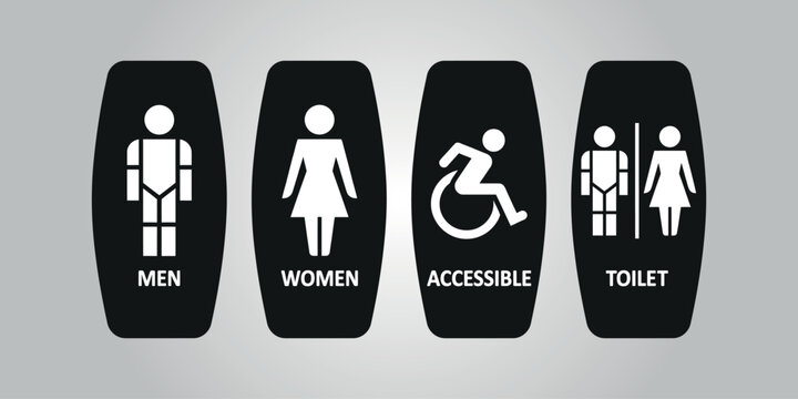 Restroom signs for men, women, accessible, and toilet