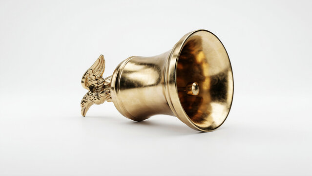 Polished Brass Bell with Eagle Finial Isolated - Patriotic Symbol Concept - Flag Day Call to Honor