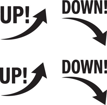 Arrows set up down. Black icons UP and DOWN. Vector illustration arrow collection. Directional pointers for business. Minimalist graphic elements for growth and decline. Flat stock market symbols. 