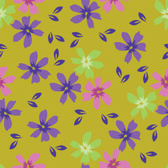 Fototapeta premium Seamless floral patterns in soft pastel colors on a light background, featuring blue and pink tones. Suitable for fabrics, wallpapers, textile prints, children's room decor, gift wrapping paper, packa