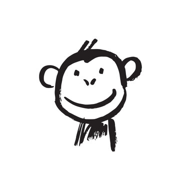 Cute smiling monkey face doodle with big ears