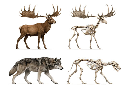 Vsai extinct irish elk and dire wolf anatomy and animal skeleton