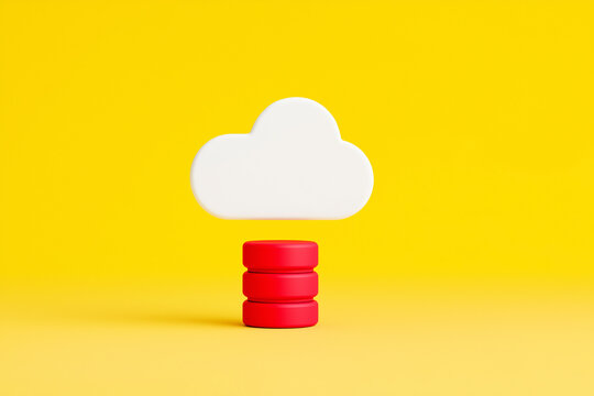 Cloud database storage concept with server stacks on bright yellow background