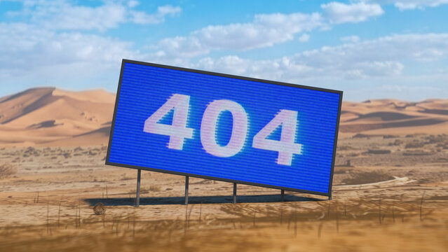 404 Error Billboard in Desert Landscape 3D Render