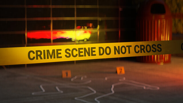 Crime Scene Investigation with Police Tape 3D Render
