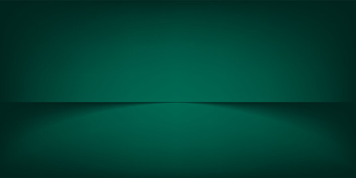 Dark green studio space. Abstract Limbo background. 3D background for product presentation. Minimalist wall view.