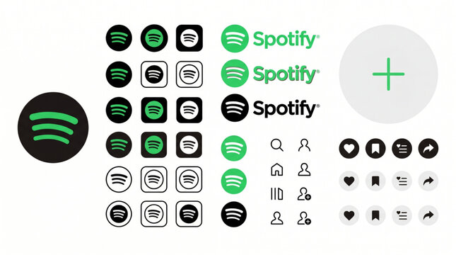 Spotify music app logos and interface icons collection vector illustration