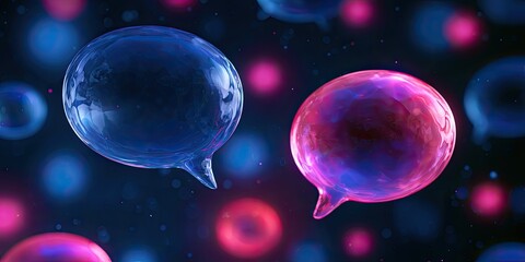 Naklejka premium Two glowing, translucent bubbles shaped like speech bubbles float