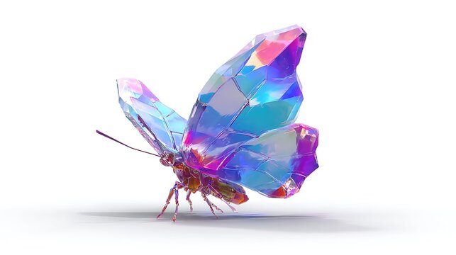 Vibrant butterfly with translucent wings on white background