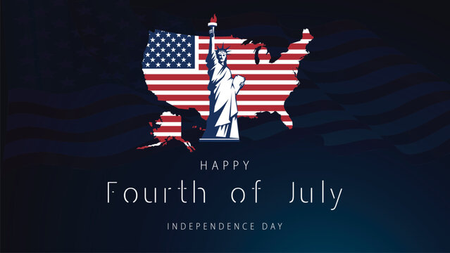 Patriotic American Independence Day Celebration with Eagle and Fireworks on Dark Background