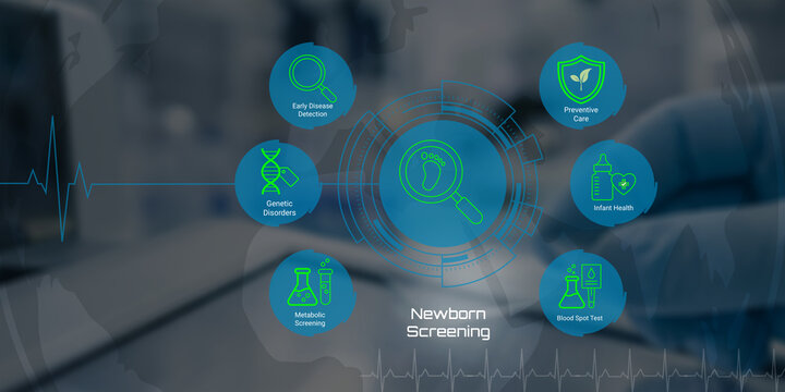 Modern newborn screening infographic highlighting early disease detection genetic disorders metabolic screening infant health blood spot tests and preventive care